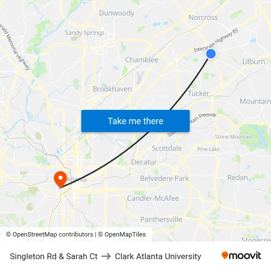 Singleton Rd & Sarah Ct to Clark Atlanta University map