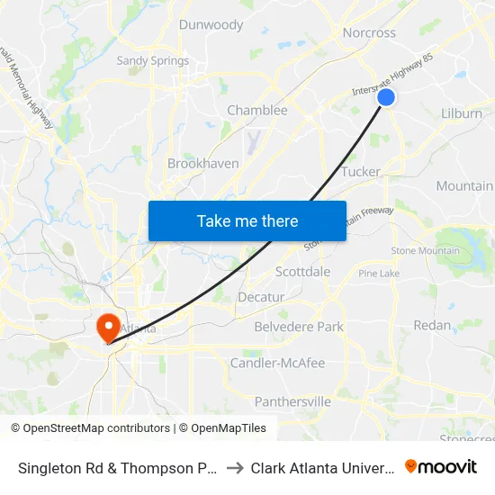 Singleton Rd & Thompson Pkwy to Clark Atlanta University map