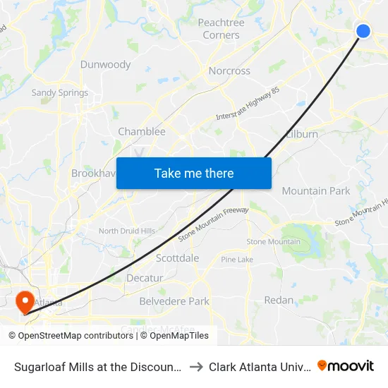 Sugarloaf Mills at the Discount Tire Co to Clark Atlanta University map