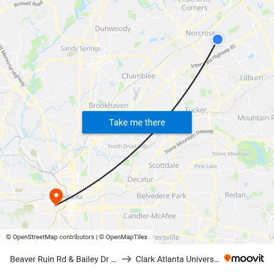 Beaver Ruin Rd & Bailey Dr Ob to Clark Atlanta University map