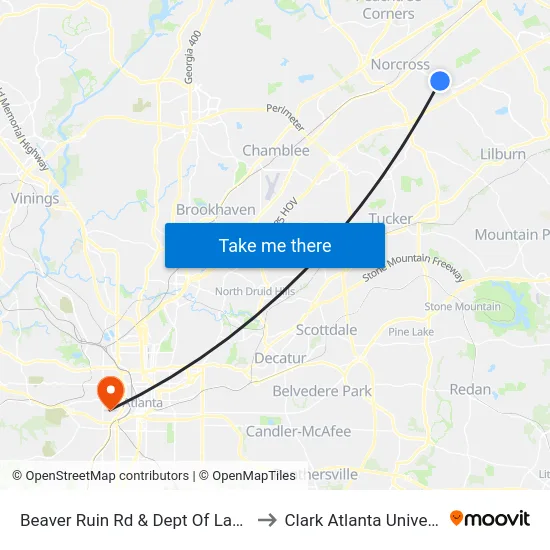 Beaver Ruin Rd & Dept Of Labor Ib to Clark Atlanta University map