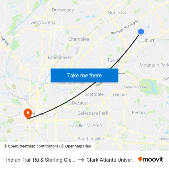 Indian Trail Rd & Sterling Glen Ob to Clark Atlanta University map