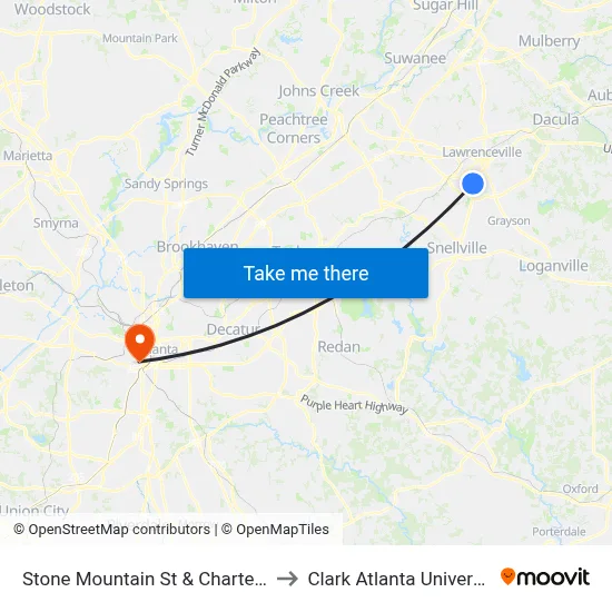 Stone Mountain St & Charter St to Clark Atlanta University map