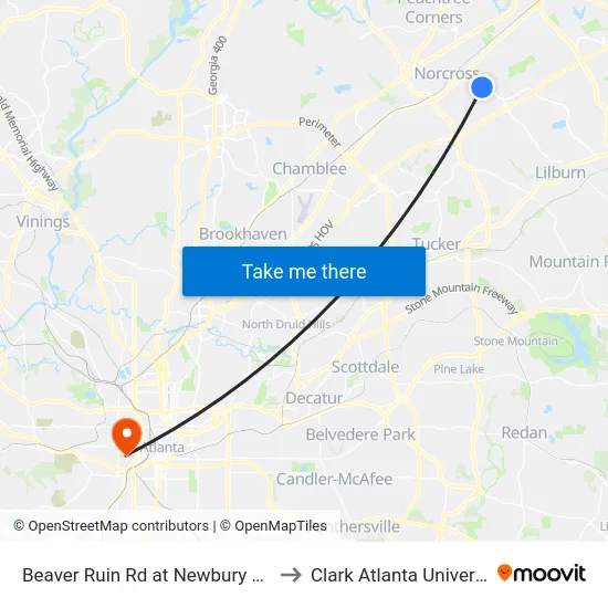 Beaver Ruin Rd at Newbury Rd Ib to Clark Atlanta University map