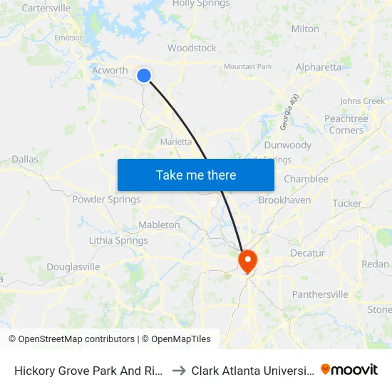 Hickory Grove Park And Ride to Clark Atlanta University map