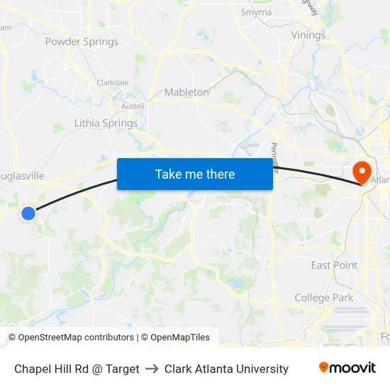 Chapel Hill Rd @ Target to Clark Atlanta University map