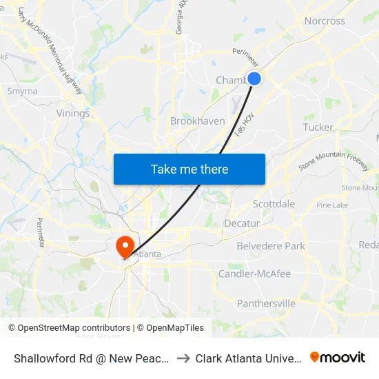 Shallowford Rd @ New Peachtree to Clark Atlanta University map