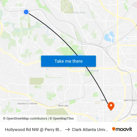 Hollywood Rd NW @ Perry Blvd NW to Clark Atlanta University map