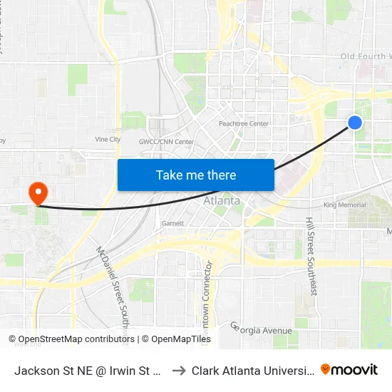 Jackson St NE @ Irwin St NE to Clark Atlanta University map