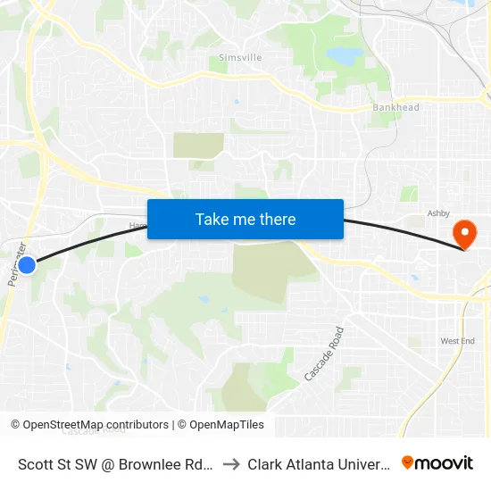 Scott St SW @ Brownlee Rd SW to Clark Atlanta University map