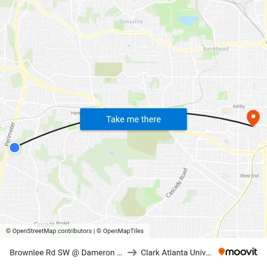 Brownlee Rd SW @ Dameron Cir SW to Clark Atlanta University map