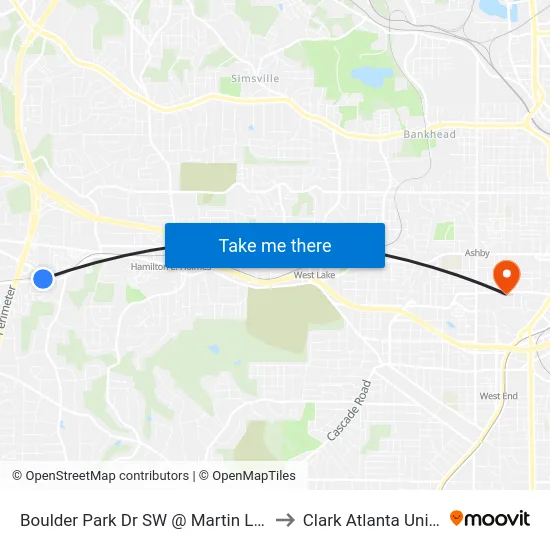 Boulder Park Dr SW @ Martin L King Jr Dr to Clark Atlanta University map