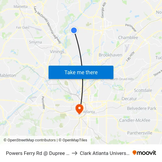 Powers Ferry Rd @ Dupree Dr to Clark Atlanta University map