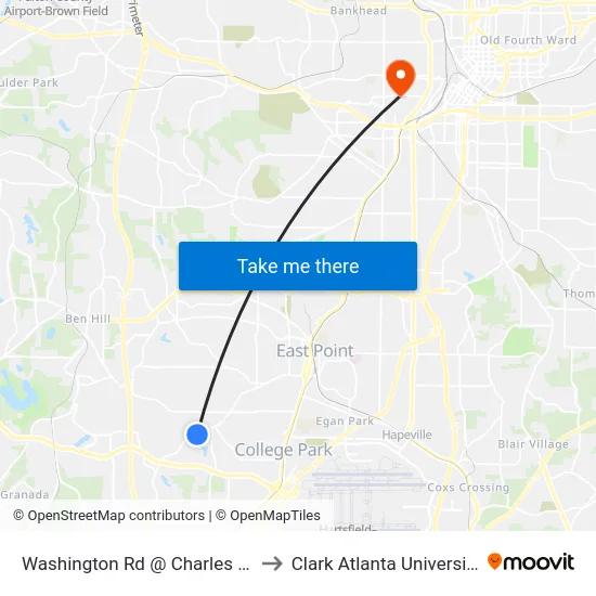 Washington Rd @ Charles Dr to Clark Atlanta University map