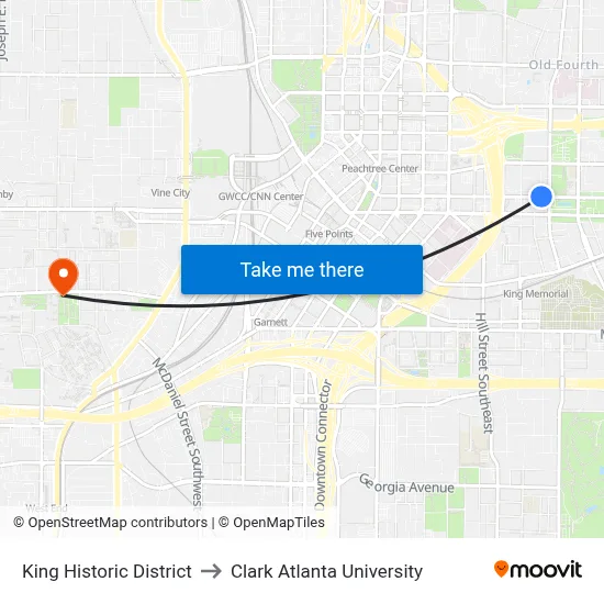 King Historic District to Clark Atlanta University map