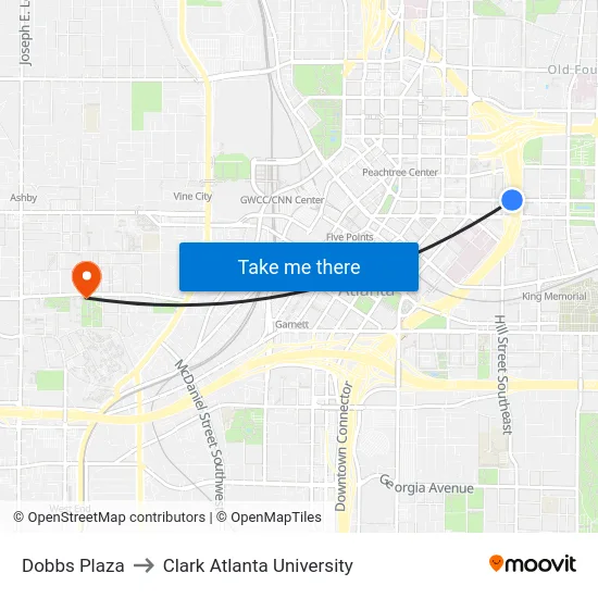 Dobbs Plaza to Clark Atlanta University map