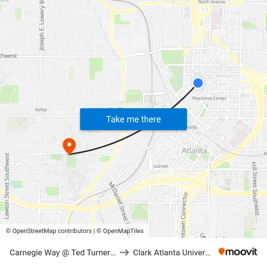 Carnegie Way @ Ted Turner Dr to Clark Atlanta University map
