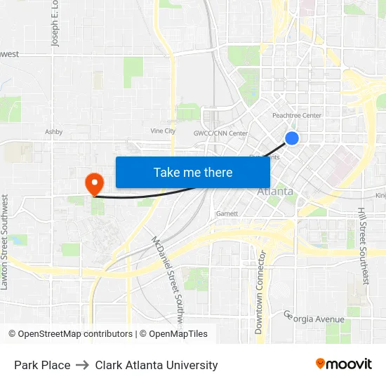 Park Place to Clark Atlanta University map