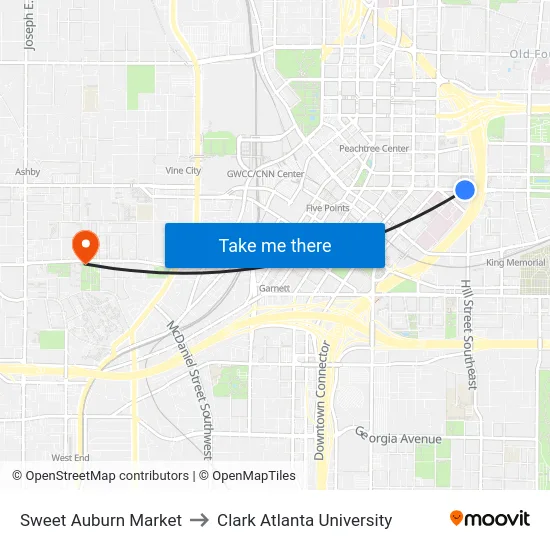Sweet Auburn Market to Clark Atlanta University map