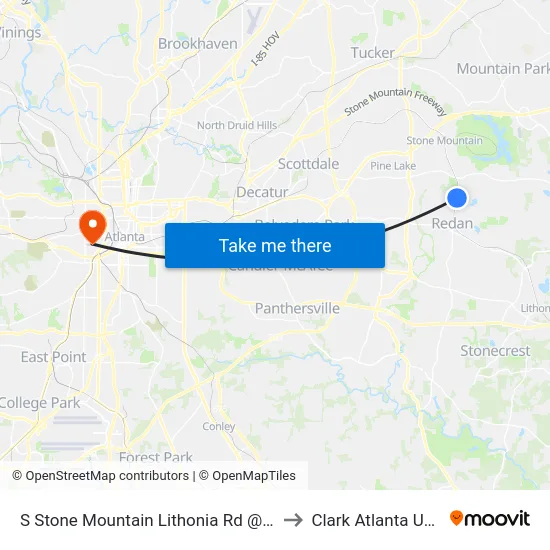 S Stone Mountain Lithonia Rd @ Southland Dr to Clark Atlanta University map
