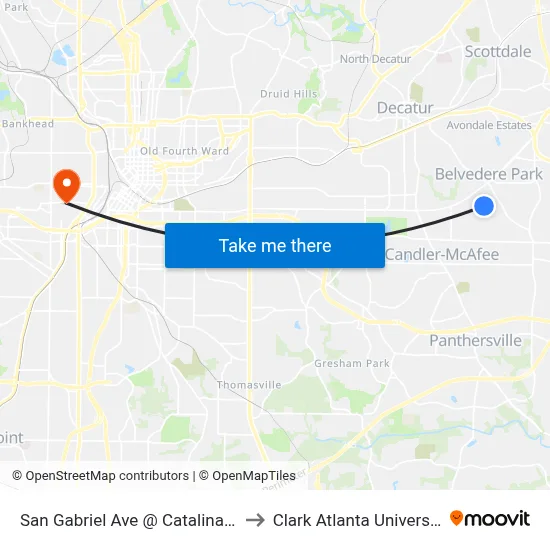 San Gabriel Ave @ Catalina Dr to Clark Atlanta University map