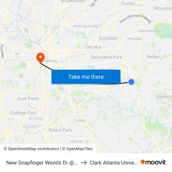 New Snapfinger Woods Dr @ 4325 to Clark Atlanta University map