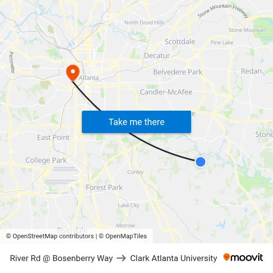 River Rd @ Bosenberry Way to Clark Atlanta University map