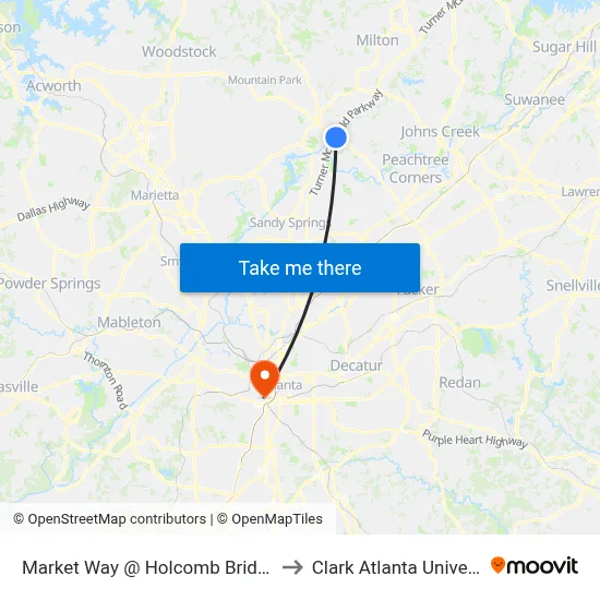 Market Way @ Holcomb Bridge Rd to Clark Atlanta University map