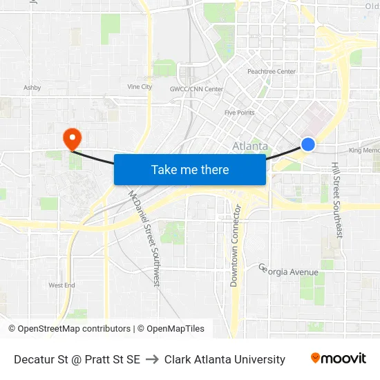 Decatur St @ Pratt St SE to Clark Atlanta University map