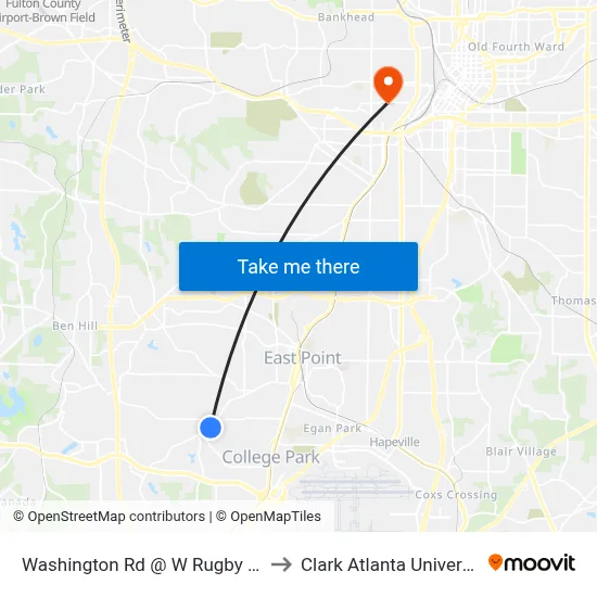 Washington Rd @ W Rugby Ave to Clark Atlanta University map