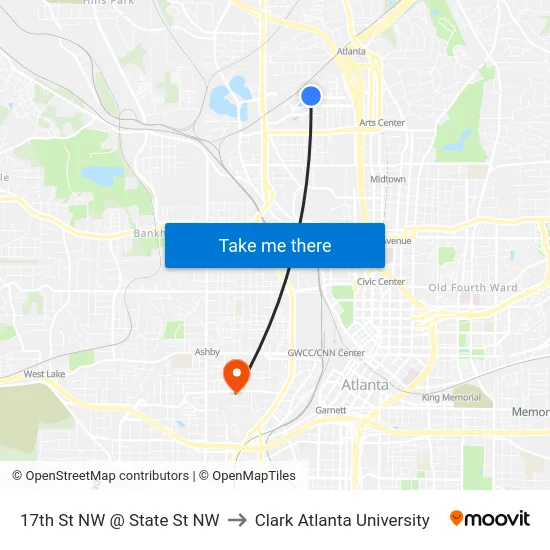 17th St NW @ State St NW to Clark Atlanta University map
