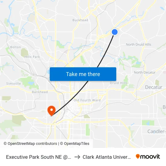 Executive Park South NE @ 57 to Clark Atlanta University map