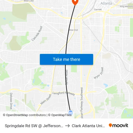 Springdale Rd SW @ Jefferson Ave SW to Clark Atlanta University map
