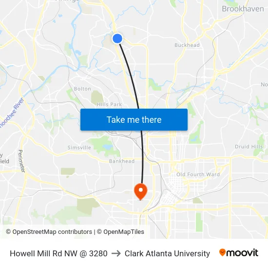 Howell Mill Rd NW @ 3280 to Clark Atlanta University map