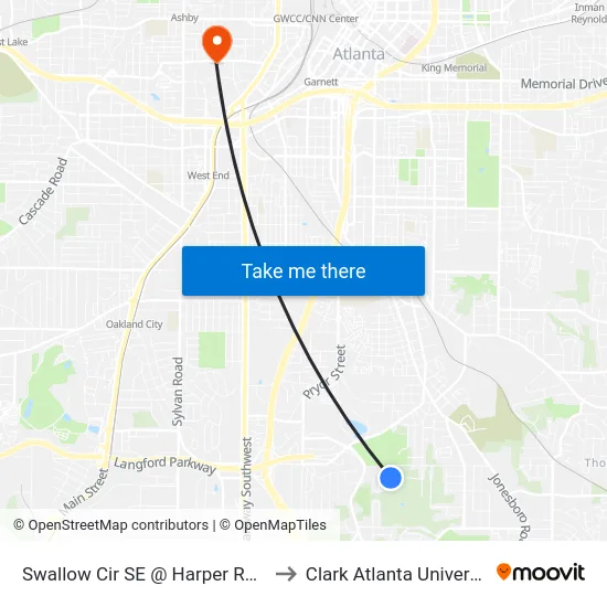 Swallow Cir SE @ Harper Rd SE to Clark Atlanta University map