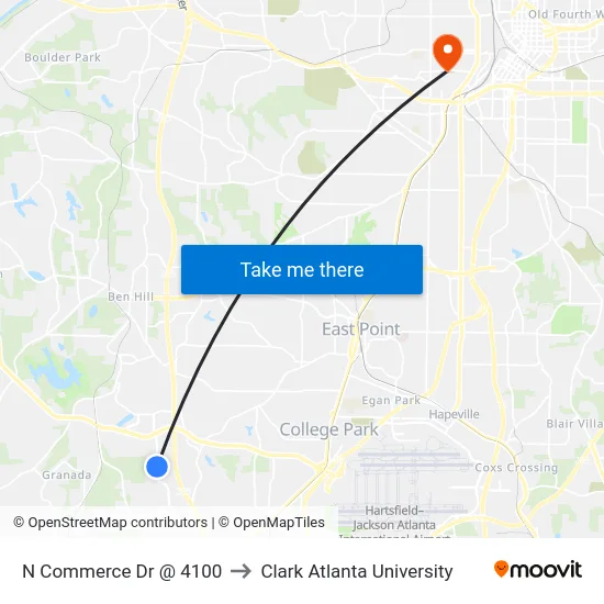 N Commerce Dr @ 4100 to Clark Atlanta University map