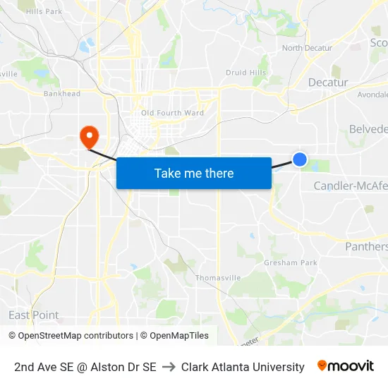 2nd Ave SE @ Alston Dr SE to Clark Atlanta University map