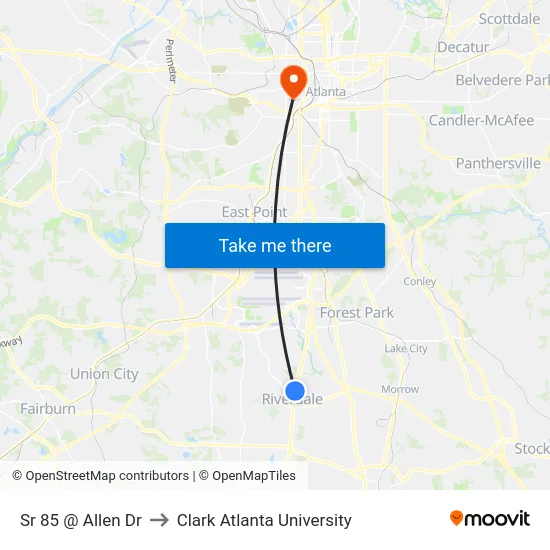 Sr 85 @ Allen Dr to Clark Atlanta University map