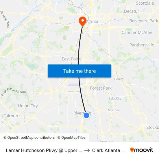 Lamar Hutcheson Pkwy @ Upper Riverdale Rd SW to Clark Atlanta University map