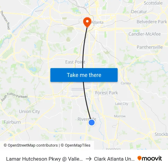 Lamar Hutcheson Pkwy @ Valley Hill Rd SW to Clark Atlanta University map