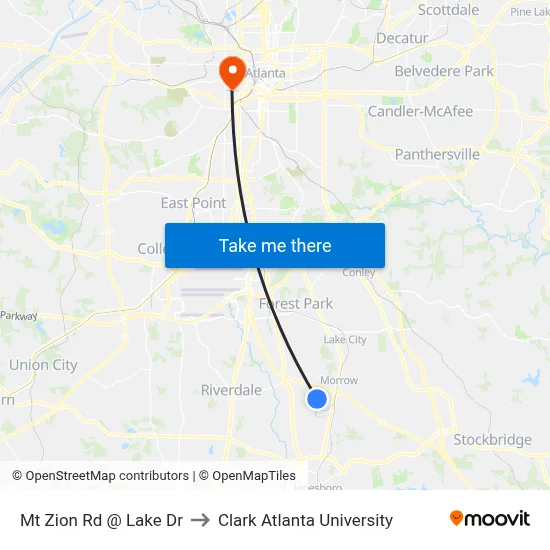 Mt Zion Rd @ Lake Dr to Clark Atlanta University map