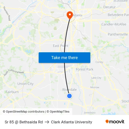 Sr 85 @ Bethsaida Rd to Clark Atlanta University map