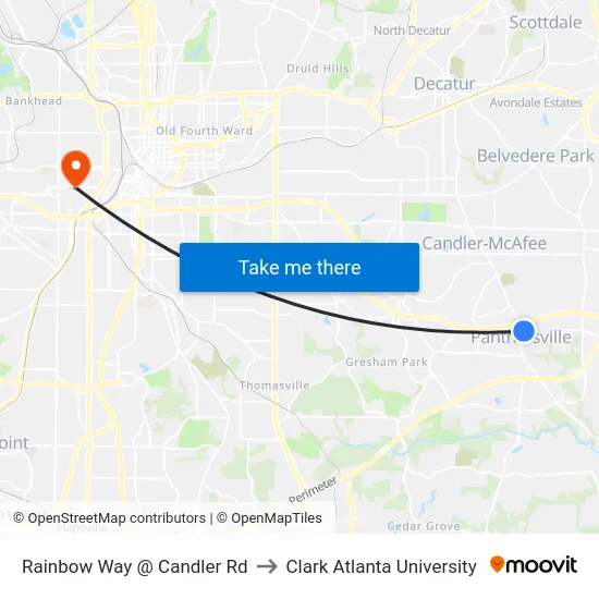Rainbow Way @ Candler Rd to Clark Atlanta University map