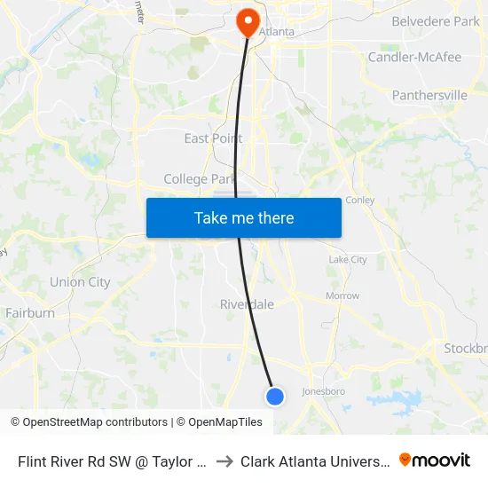 Flint River Rd SW @ Taylor Rd to Clark Atlanta University map