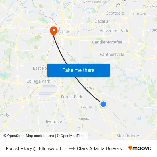 Forest Pkwy @ Ellenwood Rd to Clark Atlanta University map