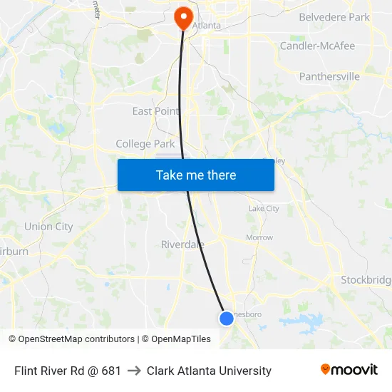 Flint River Rd @ 681 to Clark Atlanta University map