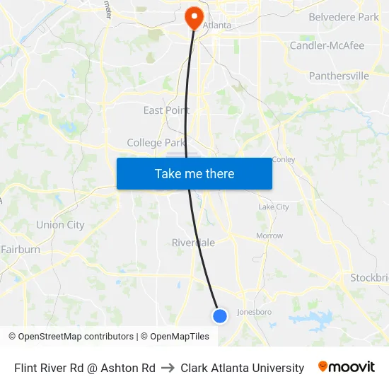 Flint River Rd @ Ashton Rd to Clark Atlanta University map