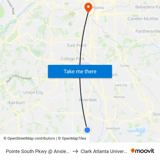 Pointe South Pkwy @ Ansley Dr to Clark Atlanta University map