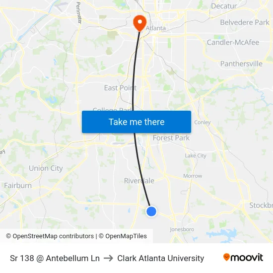 Sr 138 @ Antebellum Ln to Clark Atlanta University map