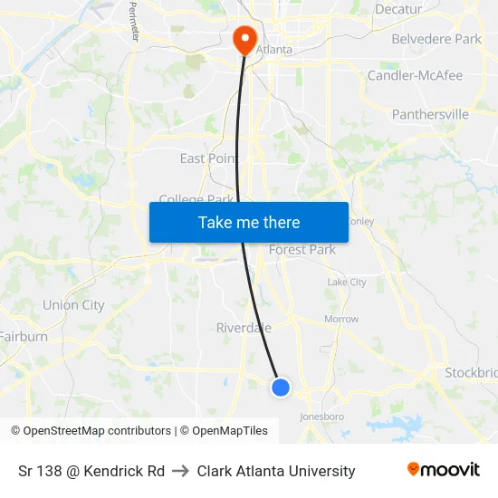 Sr 138 @ Kendrick Rd to Clark Atlanta University map